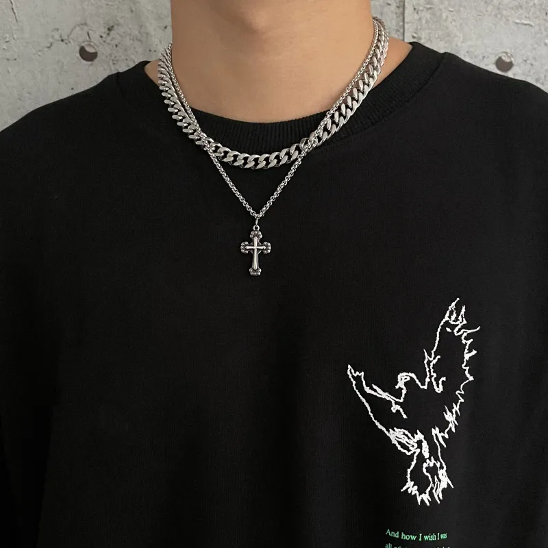 CROSS DOUBLE CHAIN NECKLACE made by Real Takai