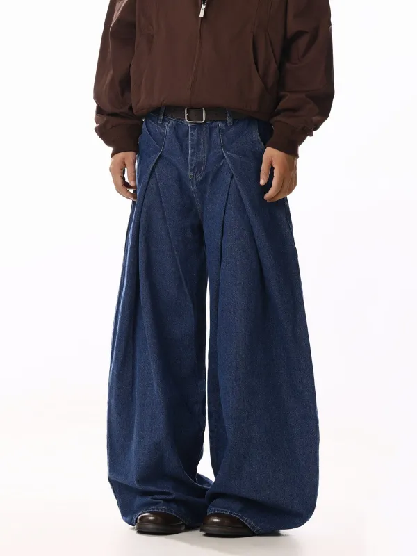 RT No. 58042 PLEATED BLUE DENIM JEANS sold by Real Takai