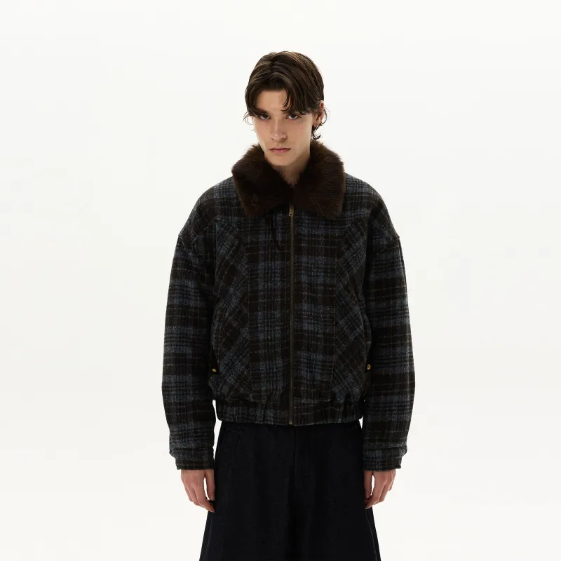 RT No. 59012 WOOLEN PLAID FUR COLLAR JACKET made by Real Takai