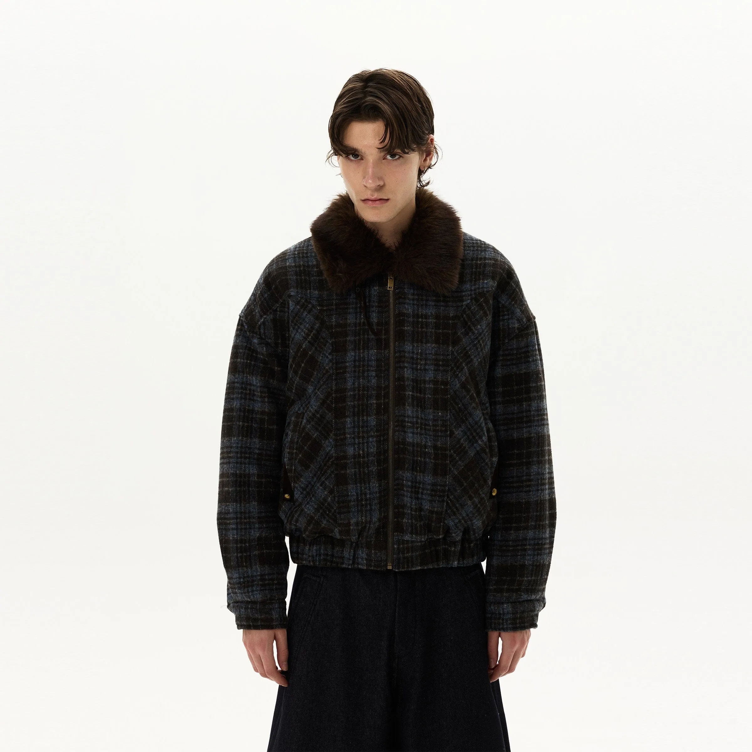 RT No. 59012 WOOLEN PLAID FUR COLLAR JACKET sold by Real Takai