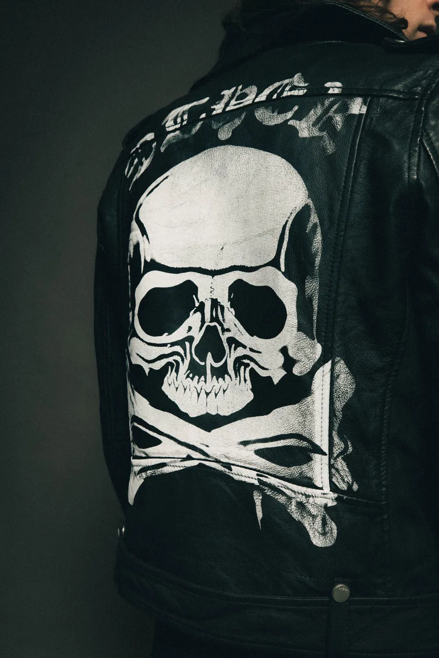 The Deuce Biker Jacket - Printed Skull & Crossbones Vintage Black sold by Other UK product image thumbnail 3