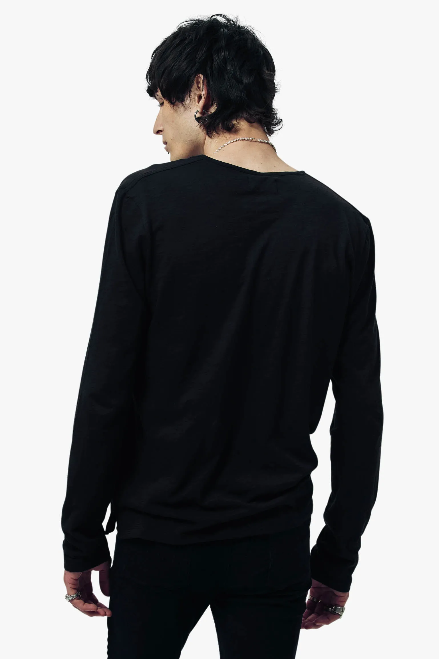 Damon Long Sleeve Henley T Shirt - Black sold by Other UK product image thumbnail 3