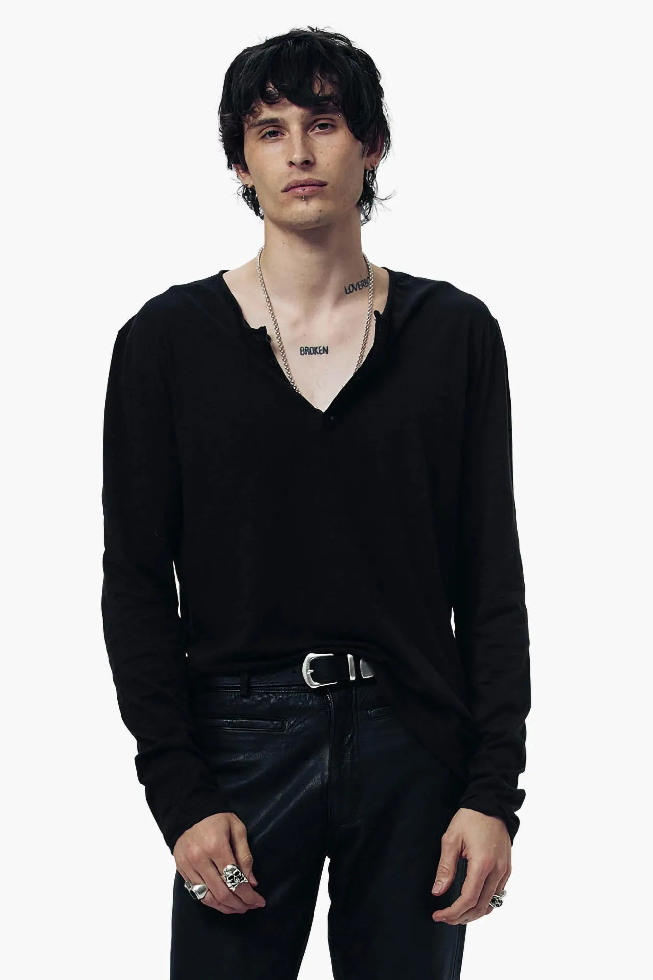 Damon Long Sleeve Henley T Shirt - Black sold by Other UK product image thumbnail 5