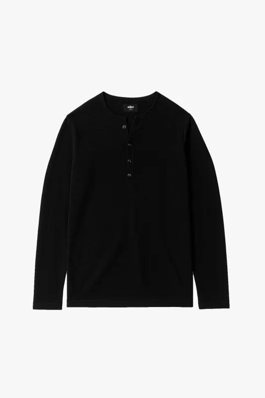 Damon Long Sleeve Henley T Shirt - Black made by Other UK
