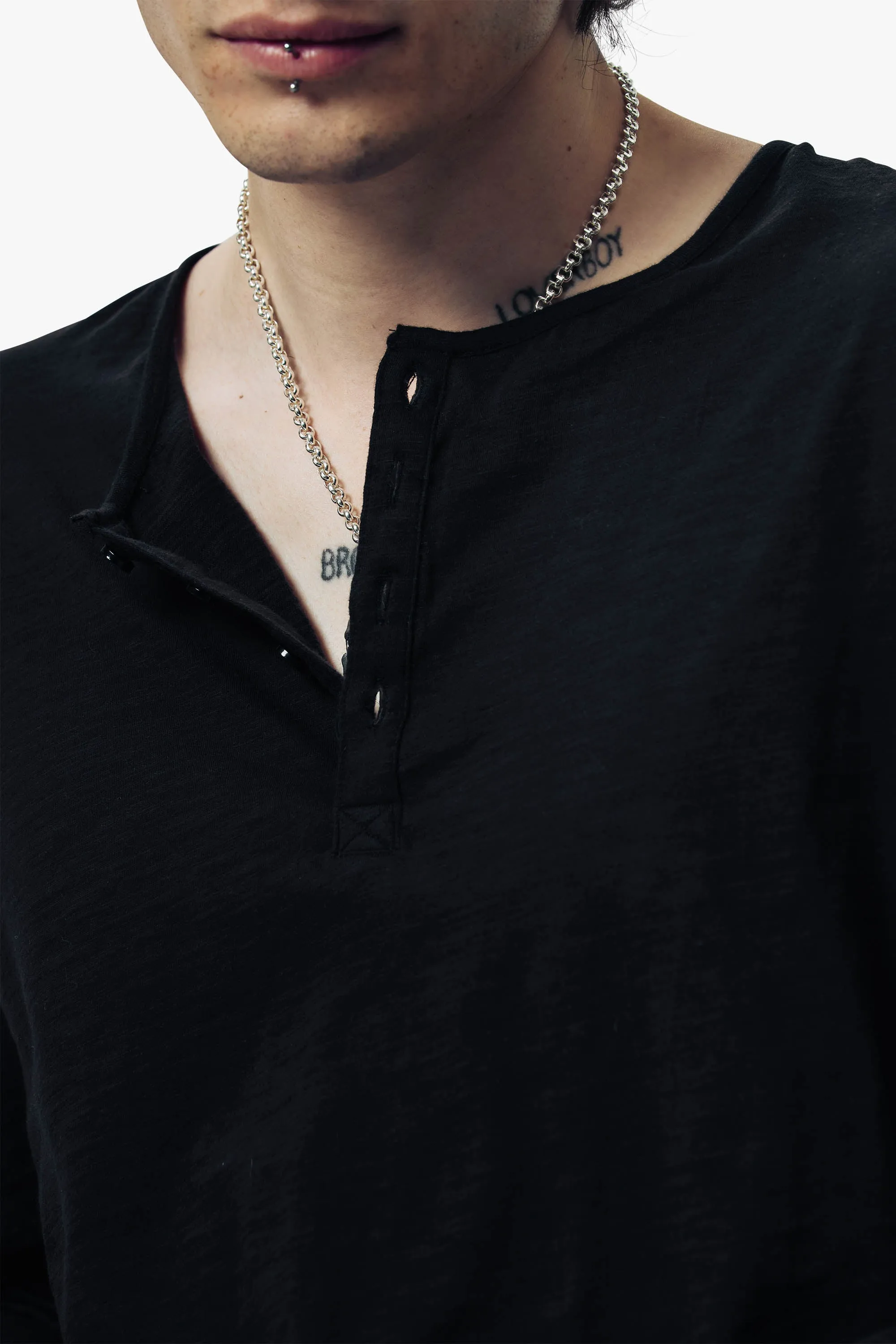Damon Long Sleeve Henley T Shirt - Black sold by Other UK product image thumbnail 4