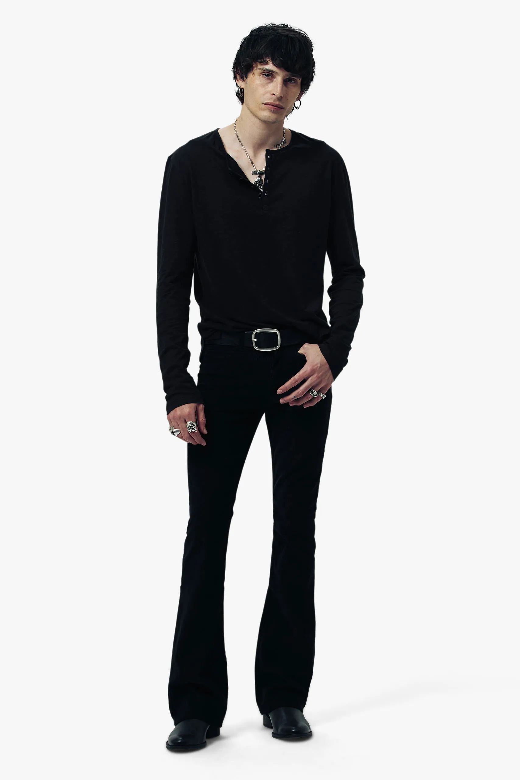 Damon Long Sleeve Henley T Shirt - Black sold by Other UK product image thumbnail 2