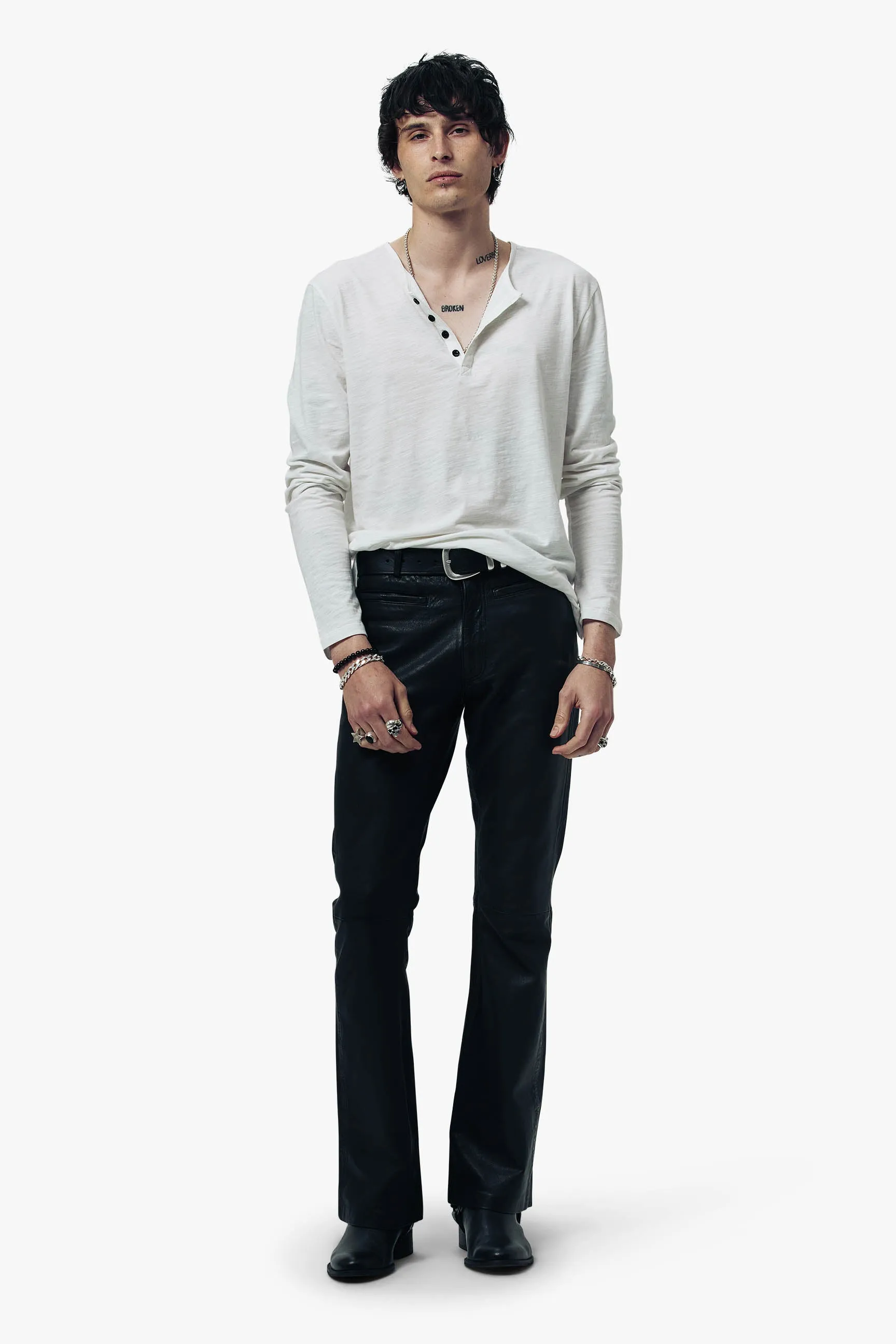 Damon Long Sleeve Henley T-Shirt - Bone sold by Other UK product image thumbnail 3