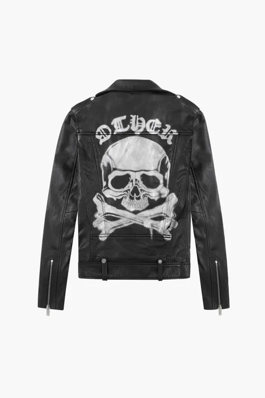 The Deuce Biker Jacket - Printed Skull & Crossbones Vintage Black sold by Other UK