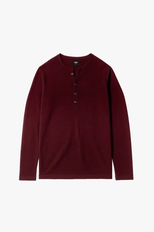Damon Long Sleeve Henley T Shirt - Oxblood sold by Other UK