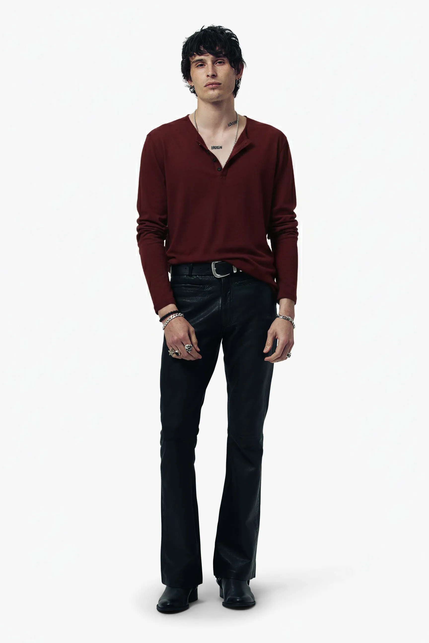 Damon Long Sleeve Henley T Shirt - Oxblood sold by Other UK product image thumbnail 2