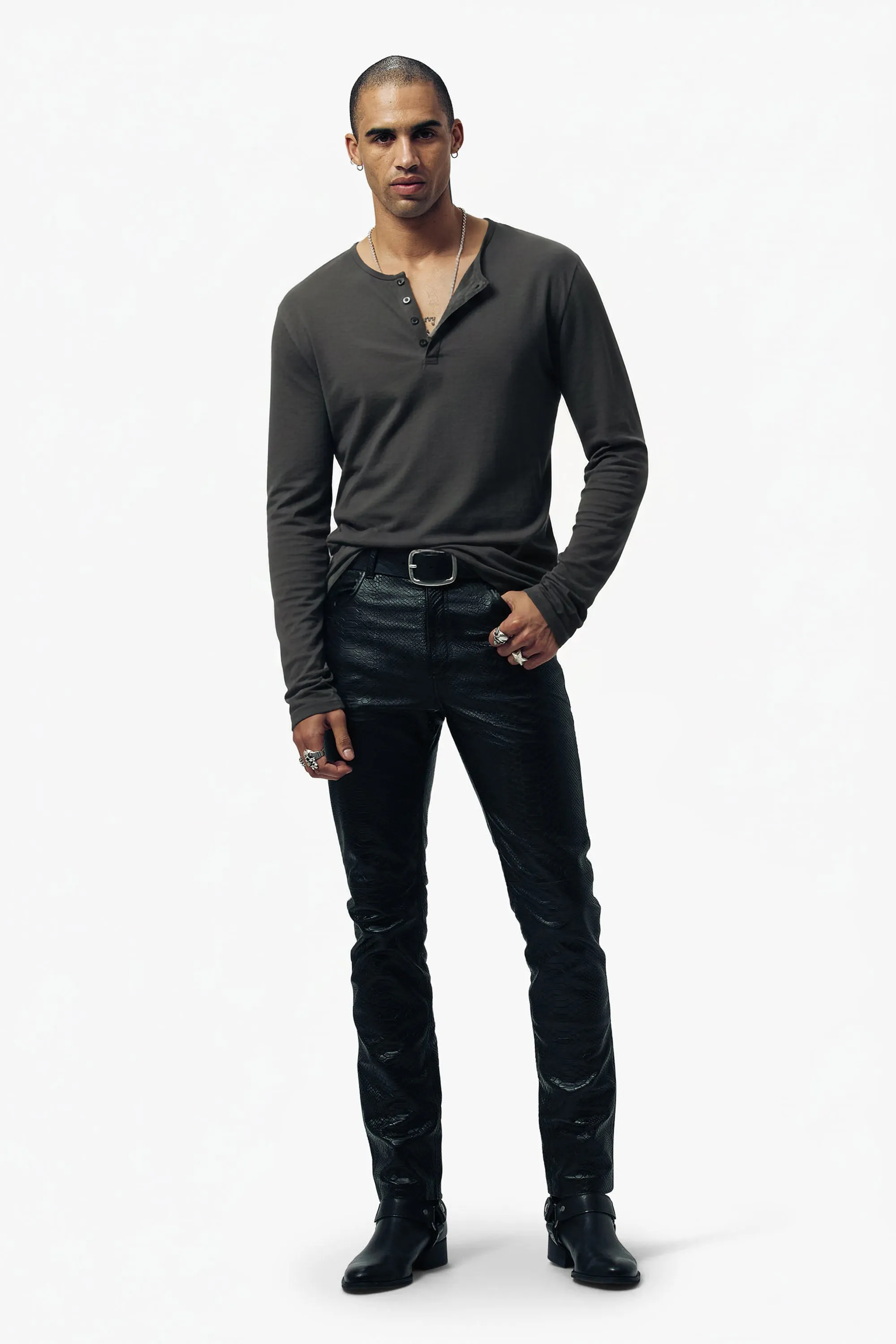 Damon Long Sleeve Henley T Shirt - Gun Metal Grey sold by Other UK product image thumbnail 2