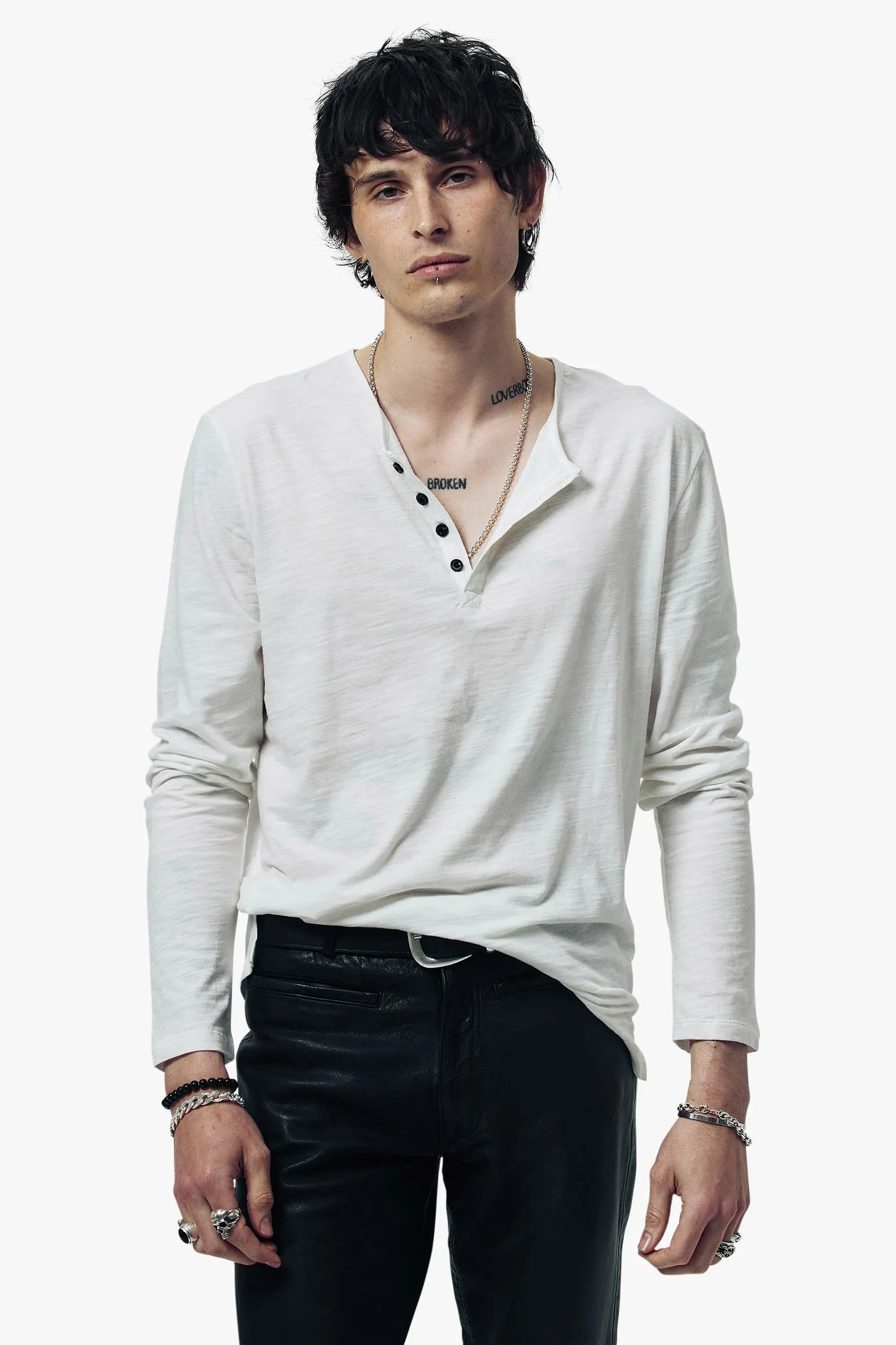 Damon Long Sleeve Henley T Shirt Bundle - Gun Metal Grey, Black & Bone sold by Other UK product image thumbnail 4