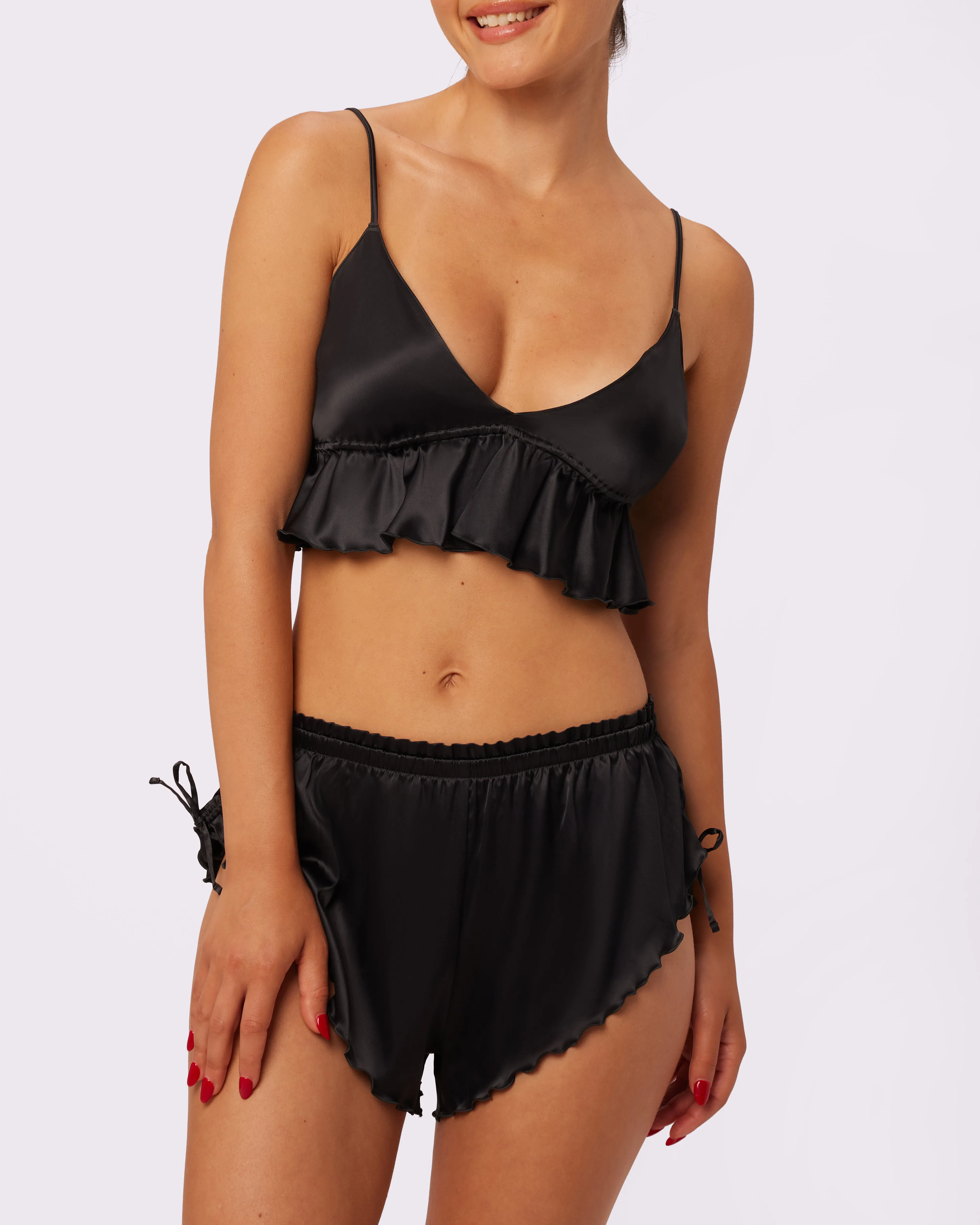 Luxe Tie-Back Flutter Crop | Luxe Satin (Eightball) sold by Parade product image thumbnail 4