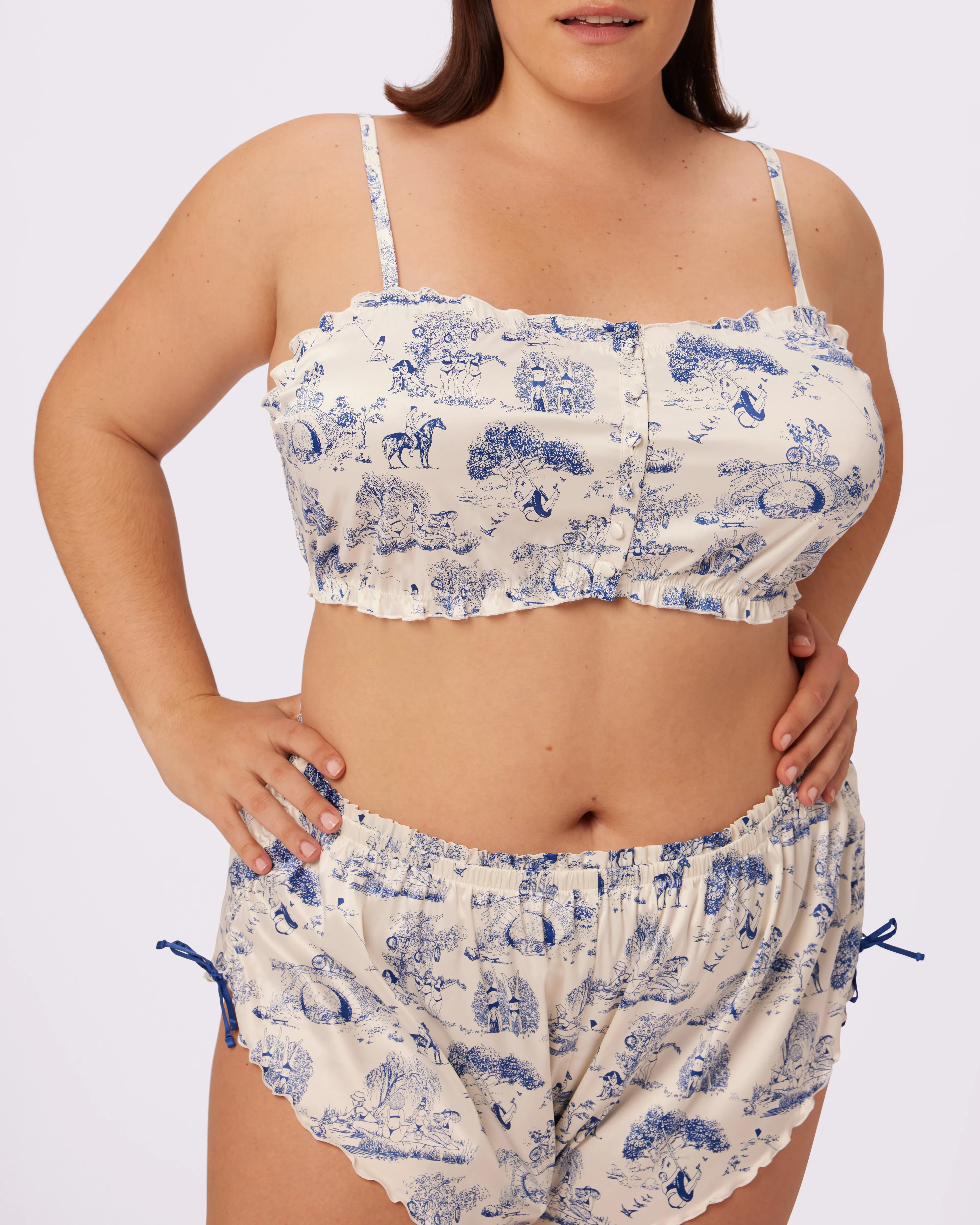 Luxe Button-Up Crop | Luxe Satin | Archive (Toile Cloud) sold by Parade