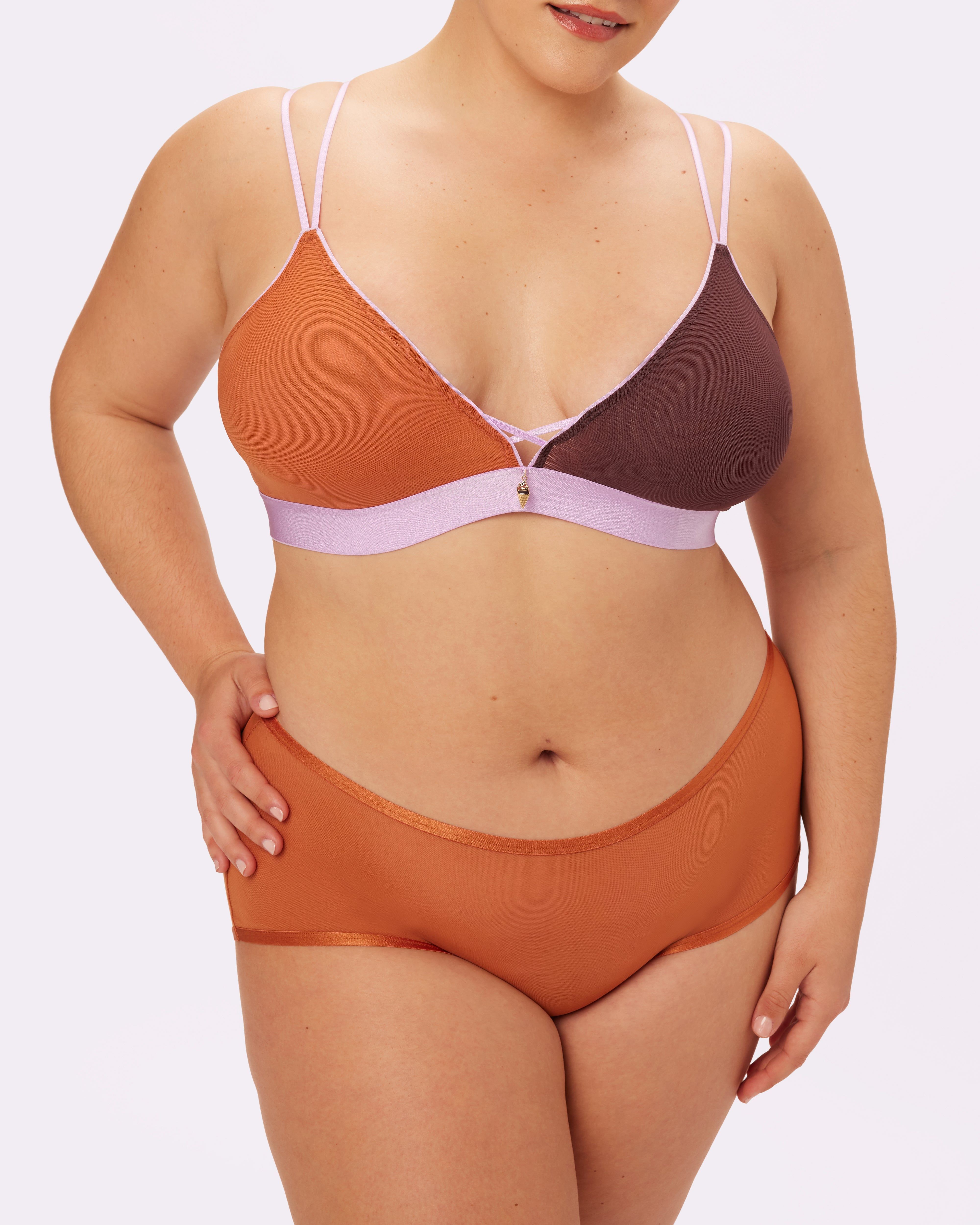 S Cross-Back Triangle Bralette | Silky Mesh | Archive (Waffle Cone) sold by Parade product image thumbnail 4