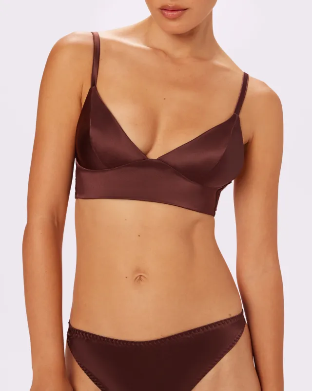 Betsey Johnson Sweetheart Satin Longline Bralette | Glow Satin | Archive (Espresso) sold by Parade