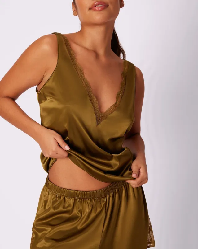 Luxe Lace Plunge V Tank | Luxe Satin | Archive (Dirty Martini) made by Parade