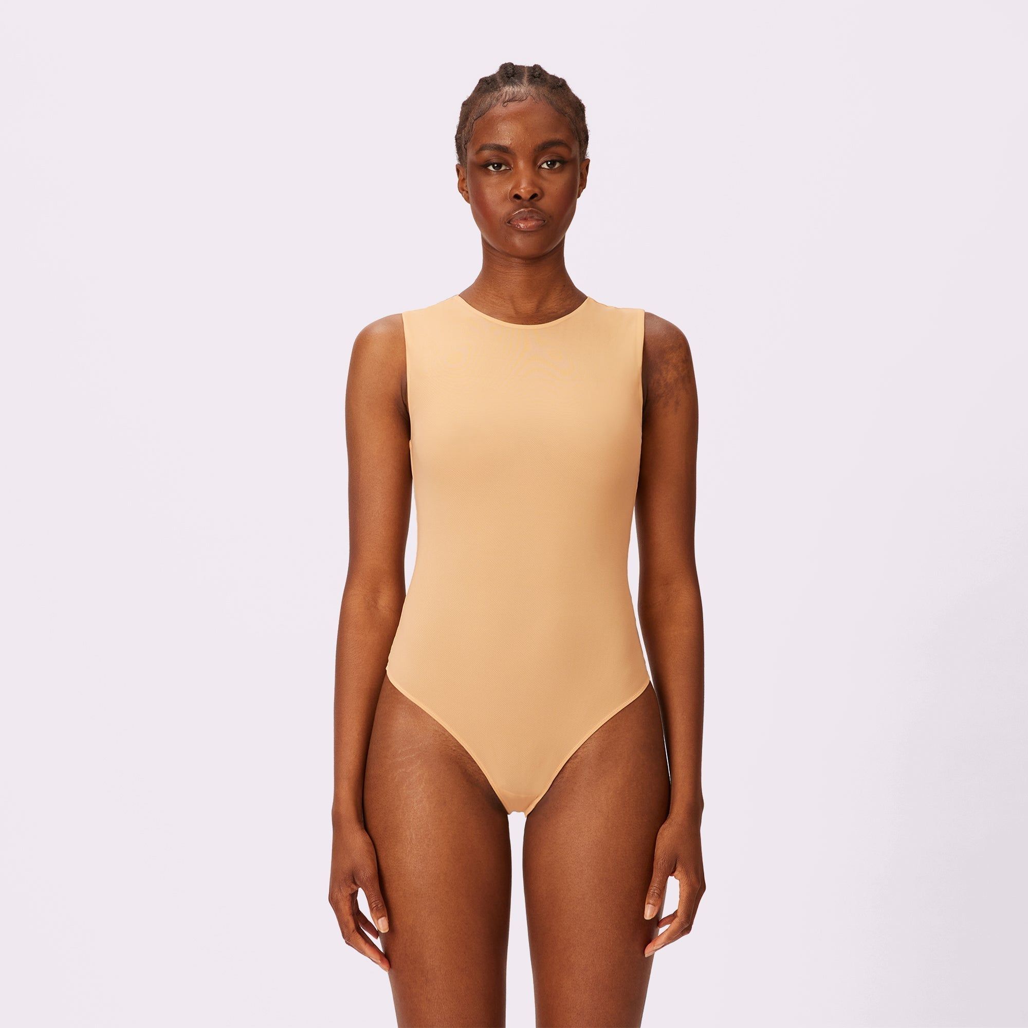 M Luxe Sleeveless Bodysuit | Silky Mesh | Archive (Cinnamon Roll) sold by Parade