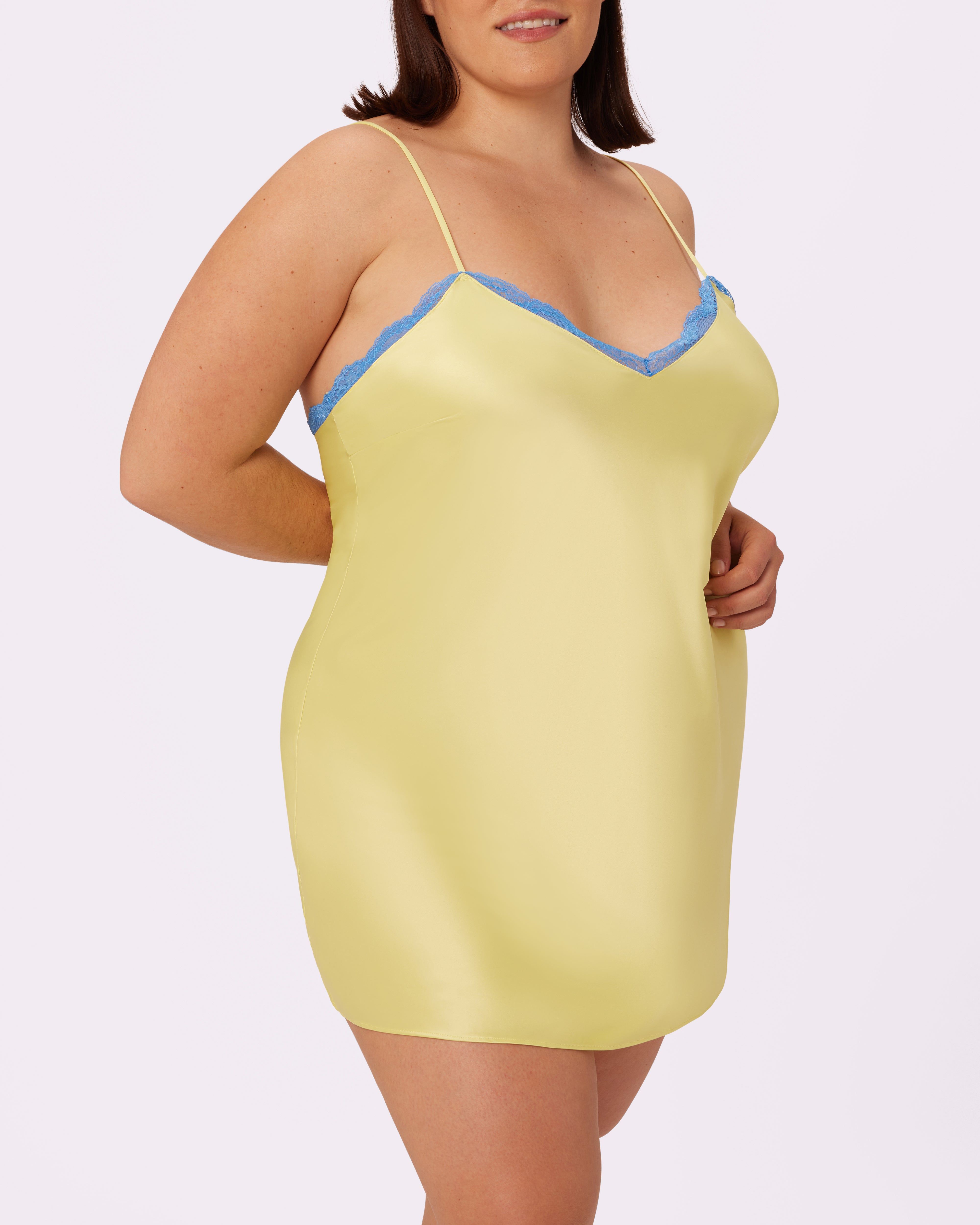 S Luxe Lace Slip Dress | Luxe Satin | Archive (Key Lime) sold by Parade