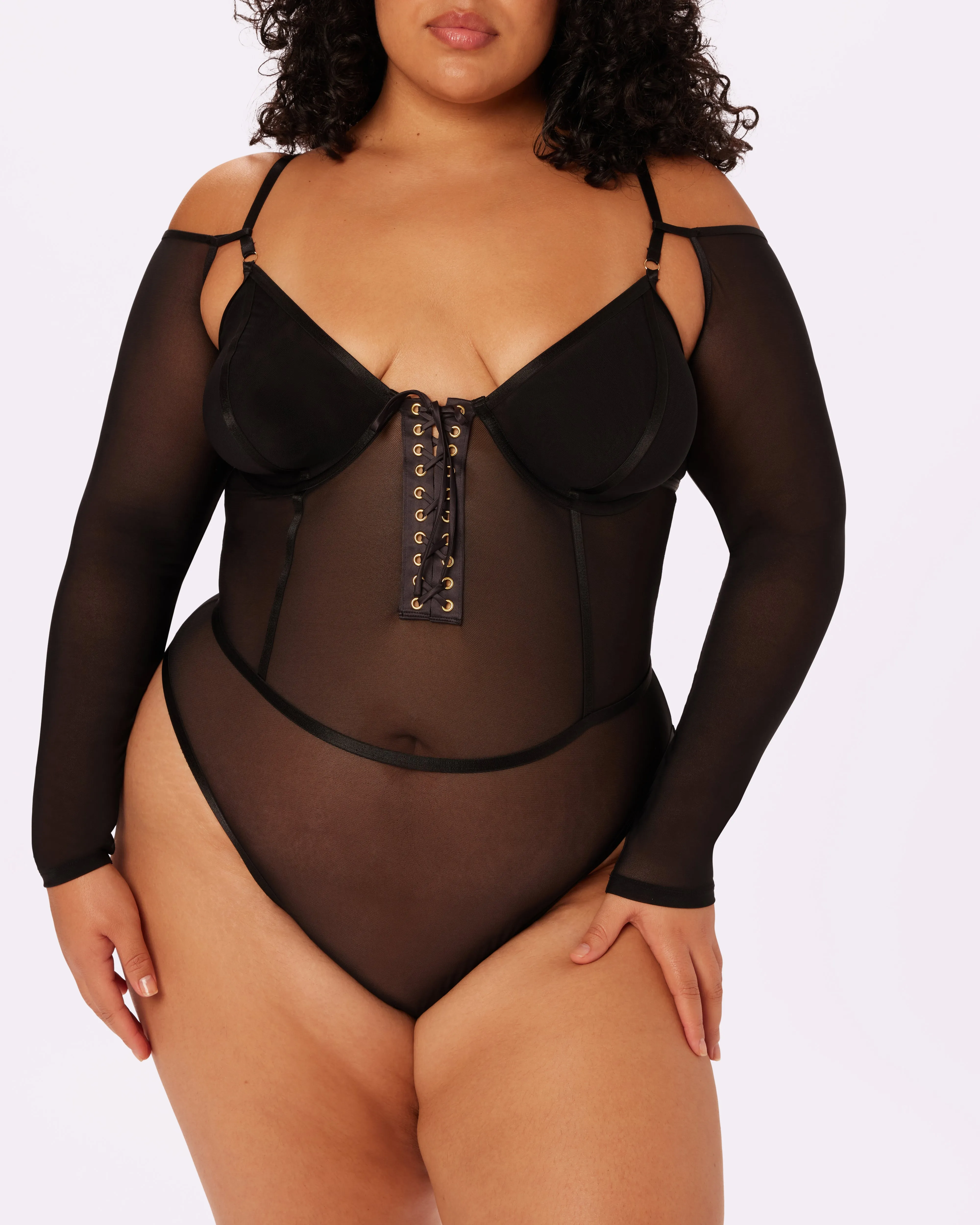 Sheer Sculpt Convertible Sleeve Bodysuit | Silky Mesh | Archive (Eightball) sold by Parade