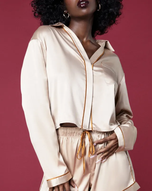 Dream Longsleeve Button Up | Luxe Satin  | Archive (Toasted Almond) sold by Parade