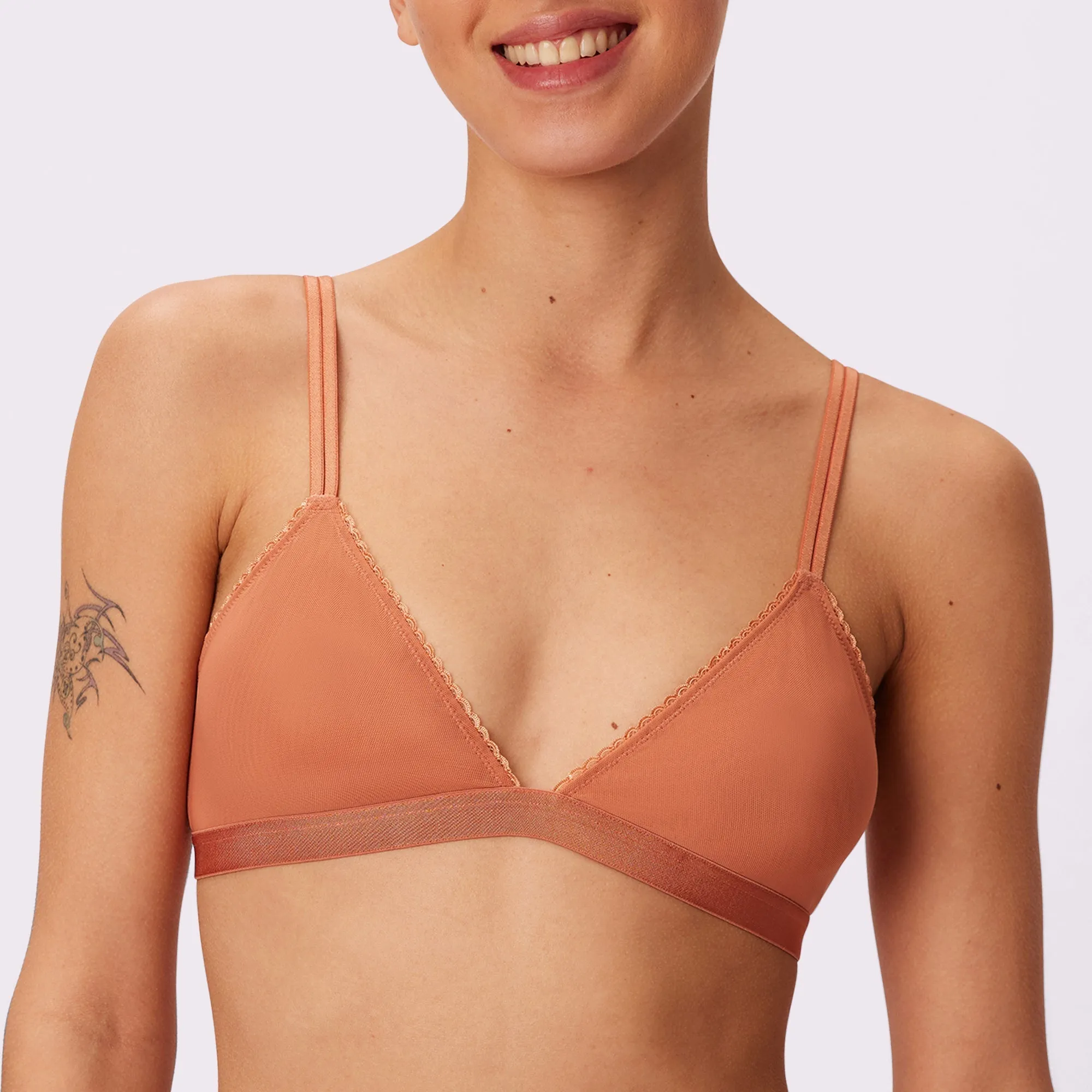 Flirty Lace Touch Triangle Bralette | Silky Mesh | Archive (Gingersnap) sold by Parade