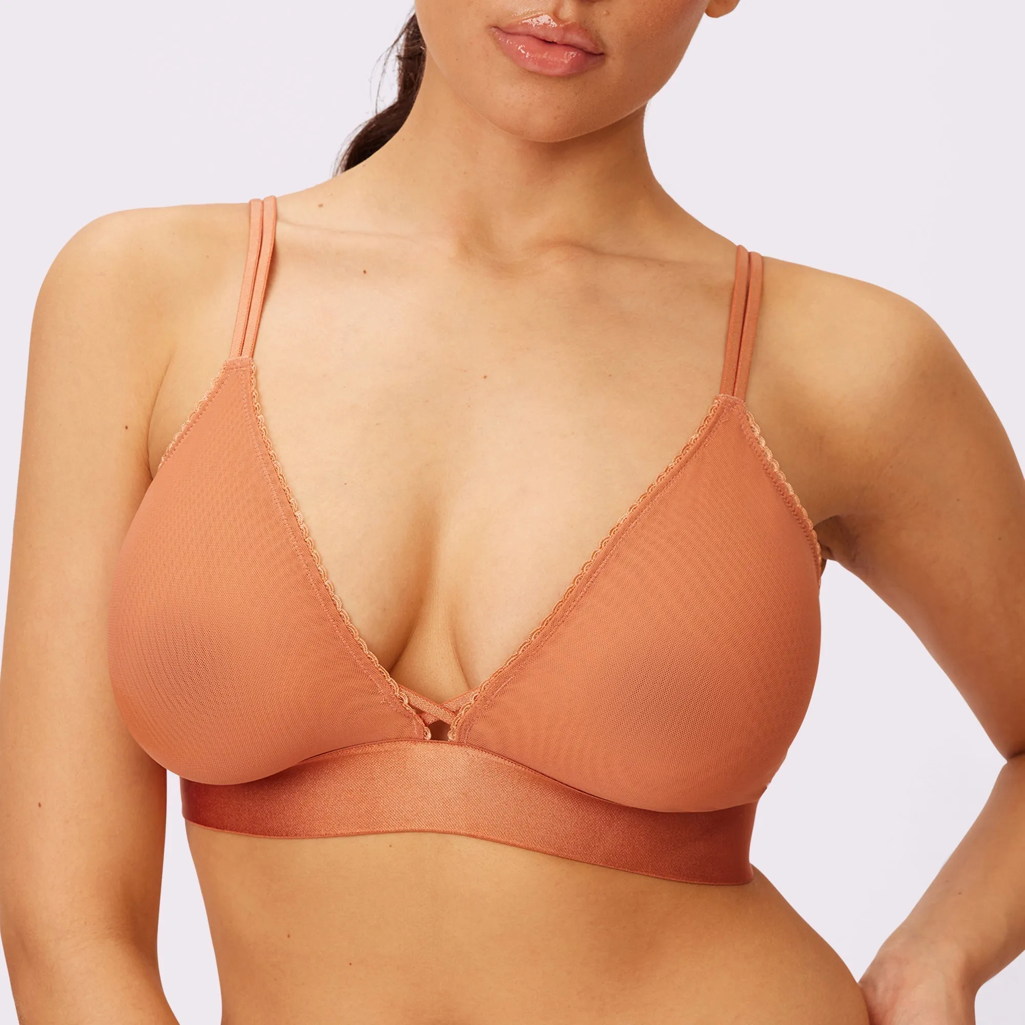 Flirty Lace Touch Triangle Bralette | Silky Mesh | Archive (Gingersnap) sold by Parade product image thumbnail 2