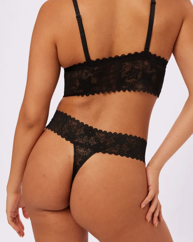 Perfect Lace Mid-rise Thong | Soft Lace in Stars | Archive (Eightball) sold by Parade