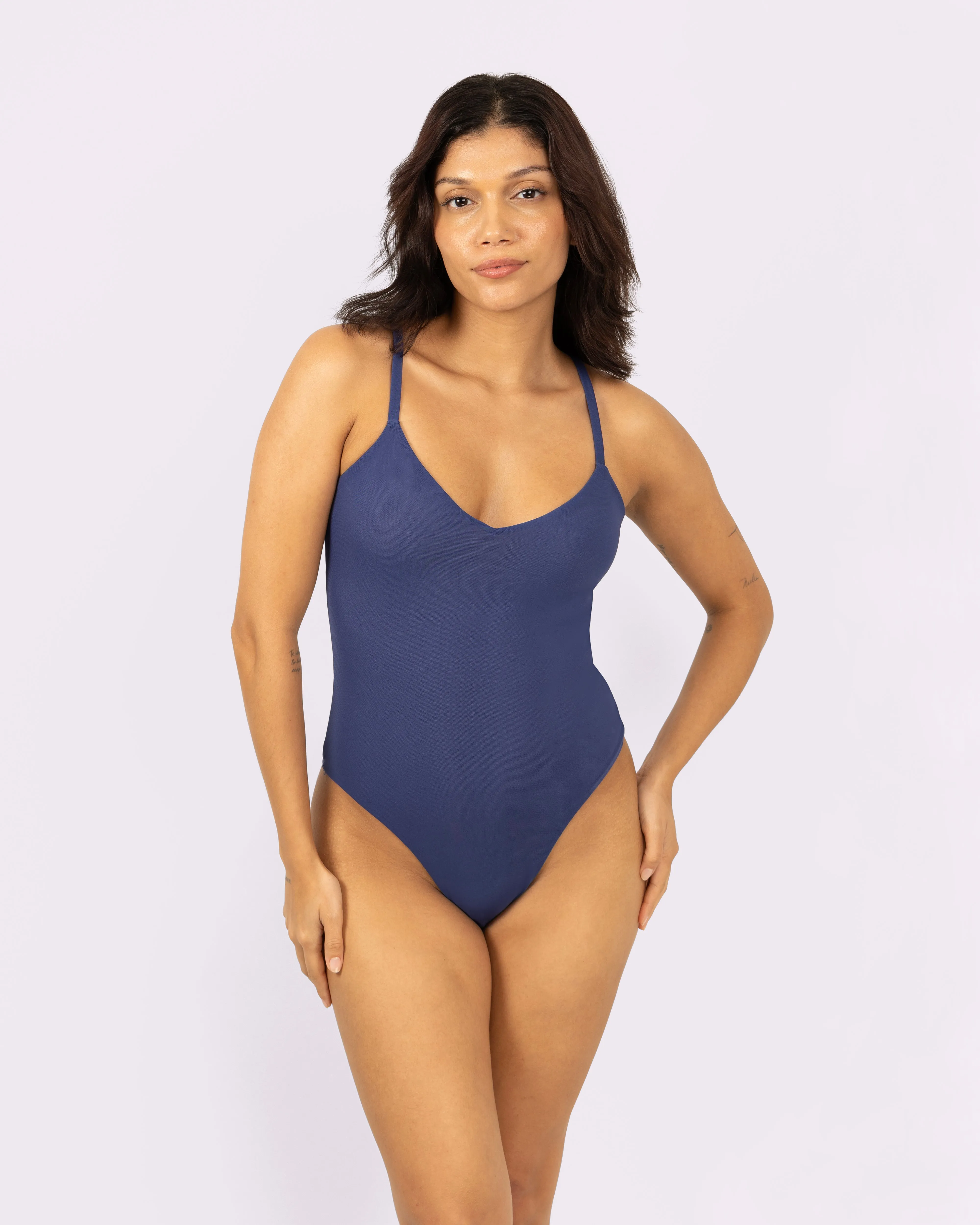 Layering Triangle Bodysuit | Silky Mesh (Dolphin) sold by Parade