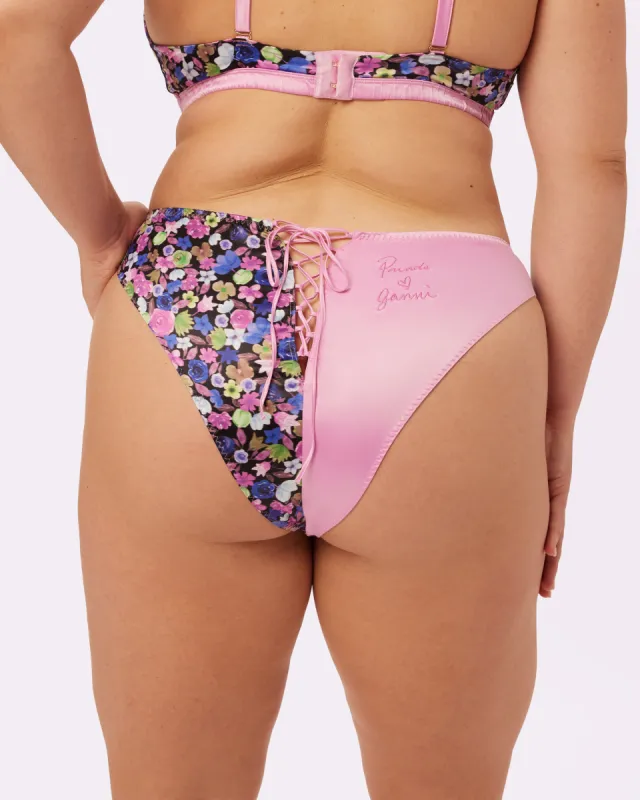 GANNI Satin Lace-up Cheeky | Glow Satin | Archive (Wildflower) sold by Parade