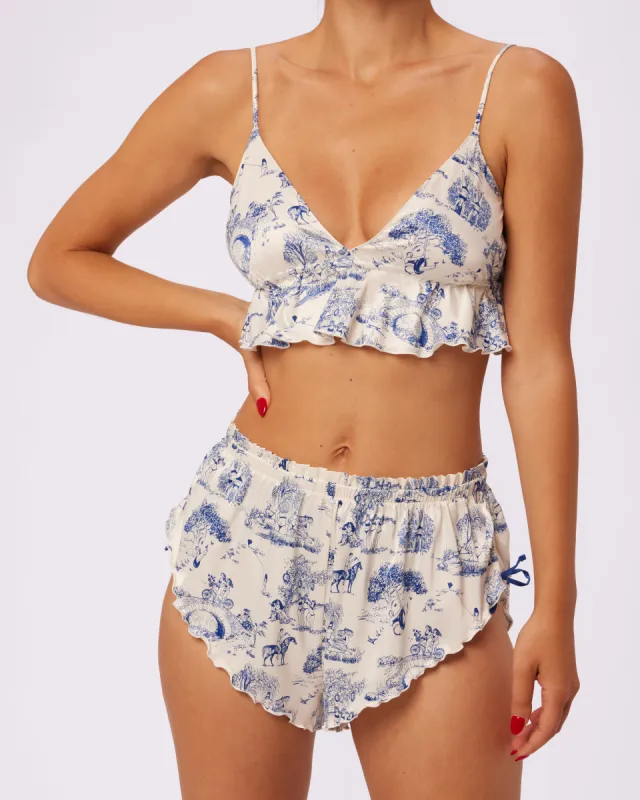 Luxe Tie-Back Flutter Crop | Luxe Satin (Toile Cloud) sold by Parade