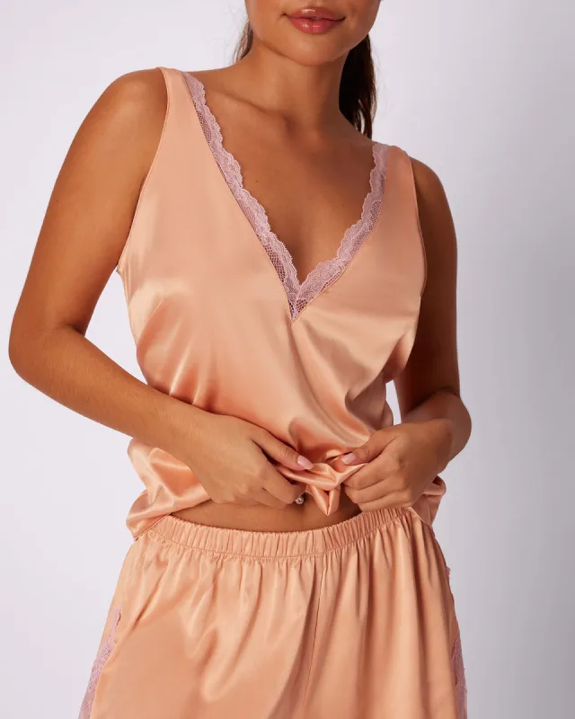 Luxe Lace Plunge V Tank | Luxe Satin  | Archive (Pink Peony) sold by Parade