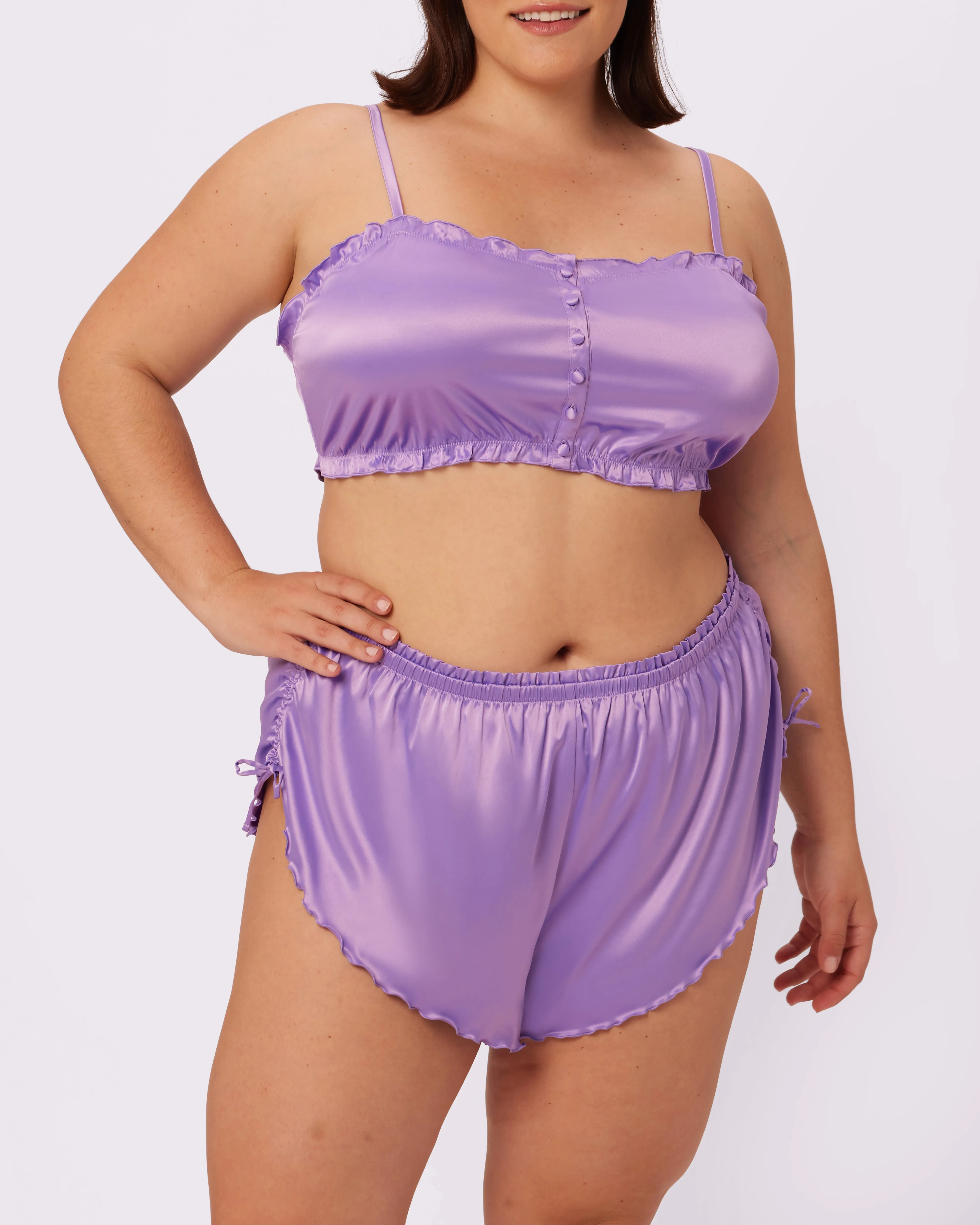 Luxe Button-Up Crop | Luxe Satin | Archive (Wisteria) sold by Parade