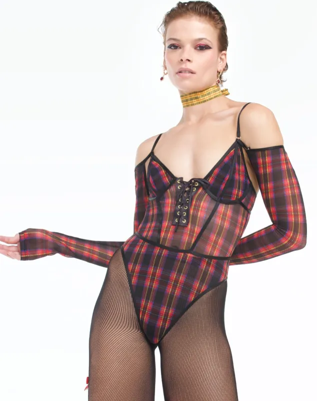 Betsey Johnson Sheer Sculpt Convertible Sleeve Bodysuit | Silky Mesh | Archive (Betsey) sold by Parade