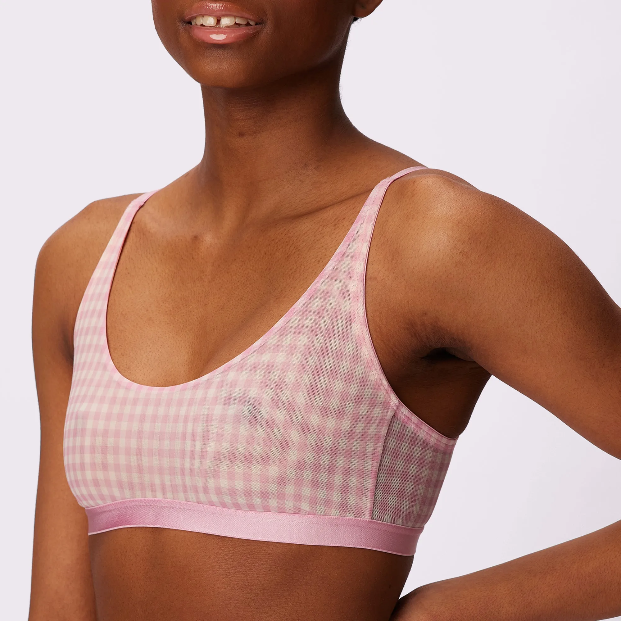 Luxe Mesh Scoop Bralette | Silky Mesh | Archive (Bubble Gum Gingham) sold by Parade product image thumbnail 3