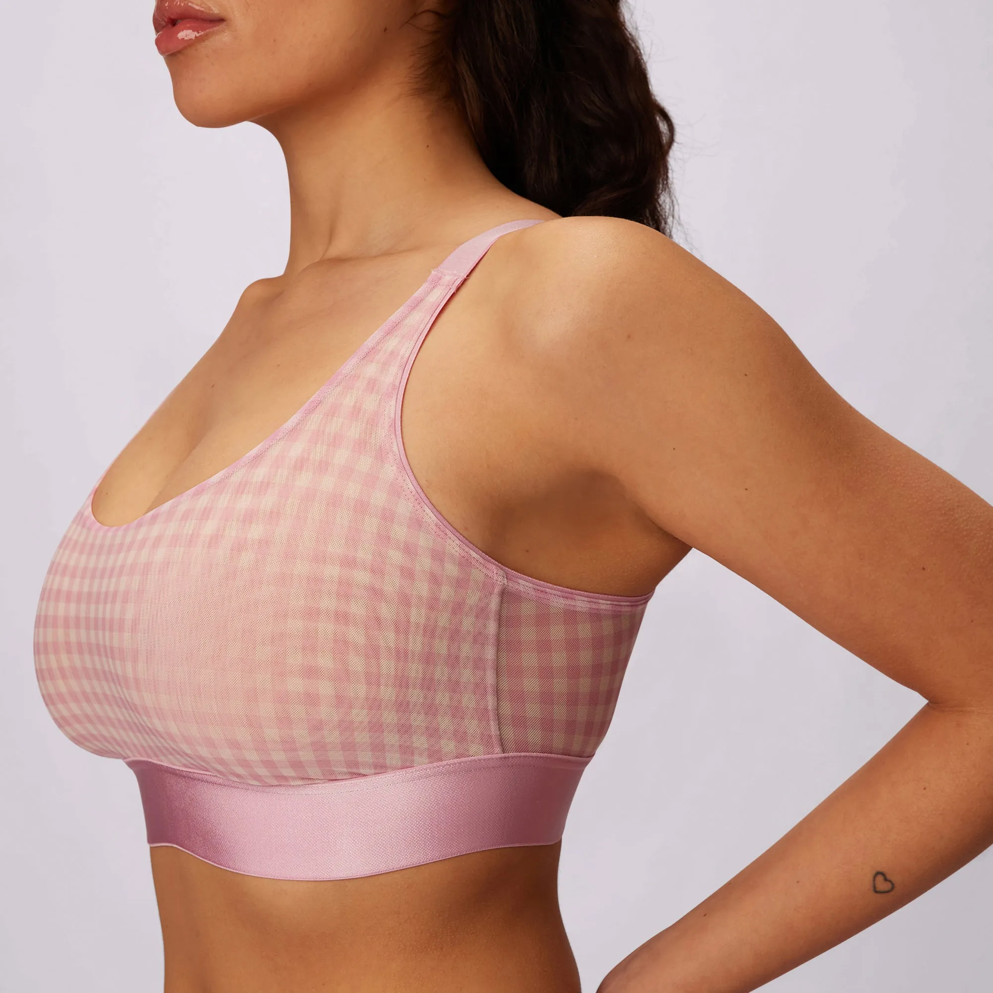 Luxe Mesh Scoop Bralette | Silky Mesh | Archive (Bubble Gum Gingham) sold by Parade product image thumbnail 4
