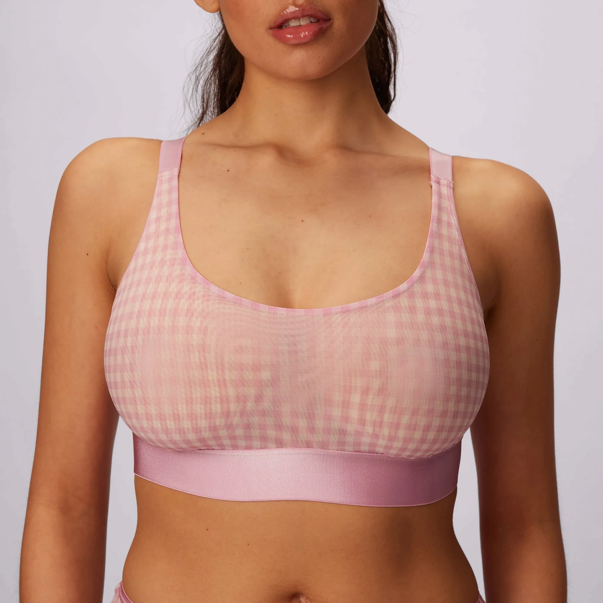 Luxe Mesh Scoop Bralette | Silky Mesh | Archive (Bubble Gum Gingham) sold by Parade product image thumbnail 2