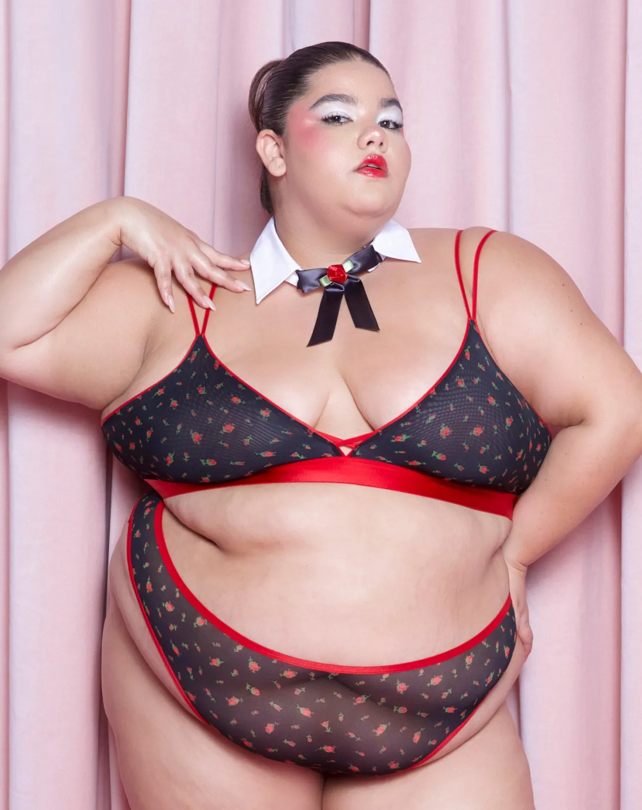 Betsey Johnson Cross-Back Triangle Bralette | Silky Mesh | Archive (Rosebud) sold by Parade