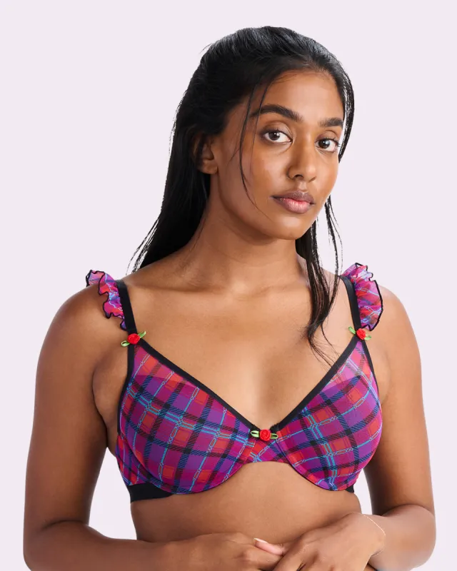 Silky Mesh Flutter Strap T-Shirt Bra | Silky Mesh (Pop Plaid) sold by Parade