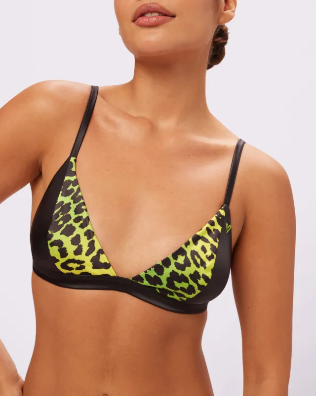 GANNI Luminous Glow Triangle Bralette | Glow Satin | Archive (Neon Kitten) sold by Parade