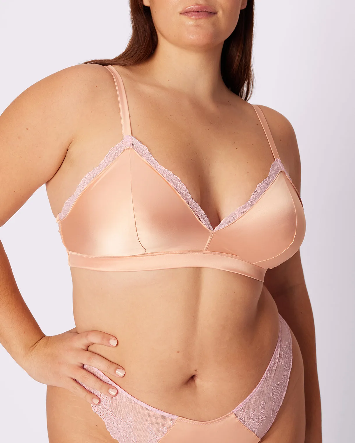 Luminous Lace Triangle Bralette | Glow Satin | Archive (Pink Peony) sold by Parade product image thumbnail 3