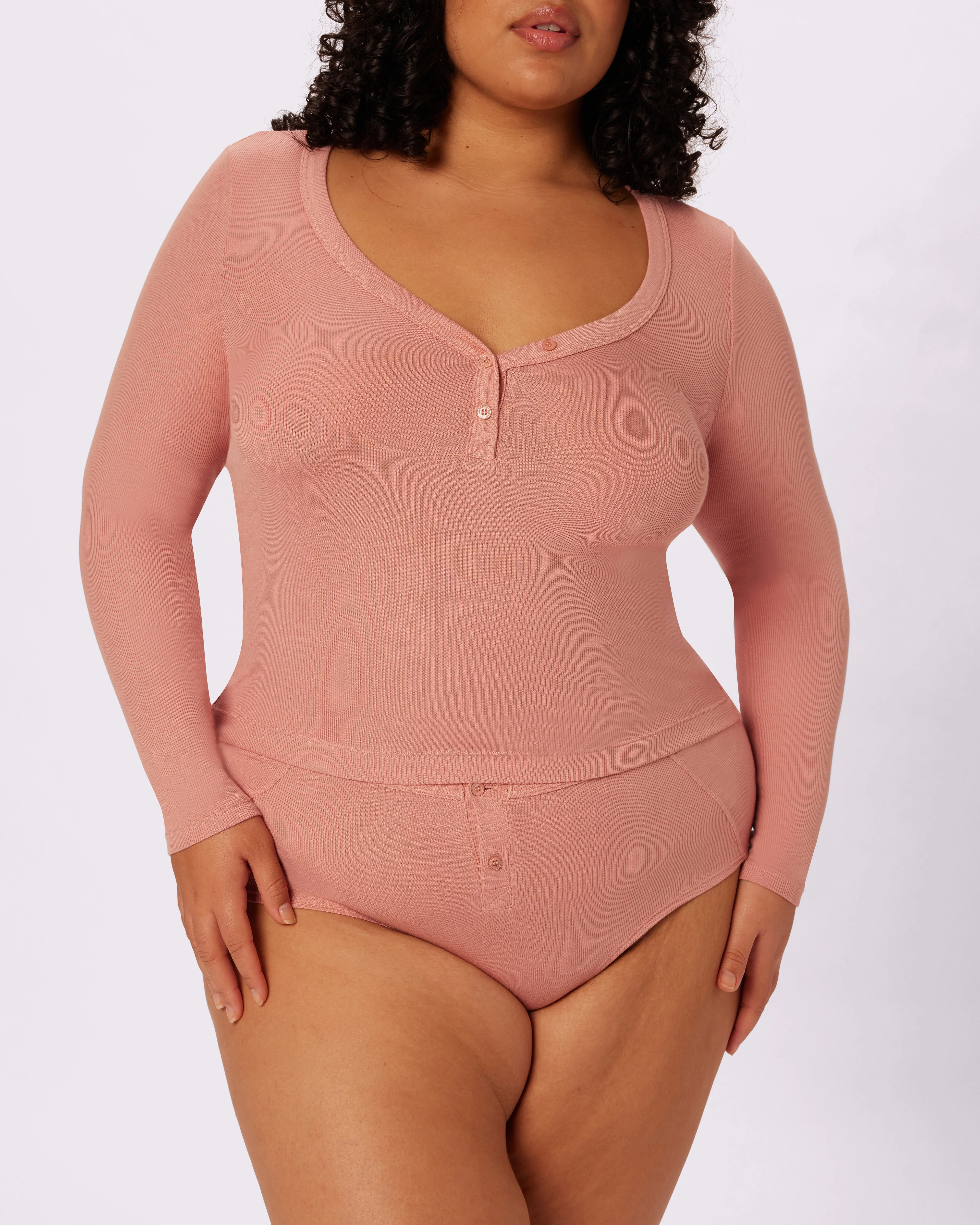 Perfect Rib Long Sleeve Henley | Lush Rib | Archive (Hot Honey) sold by Parade