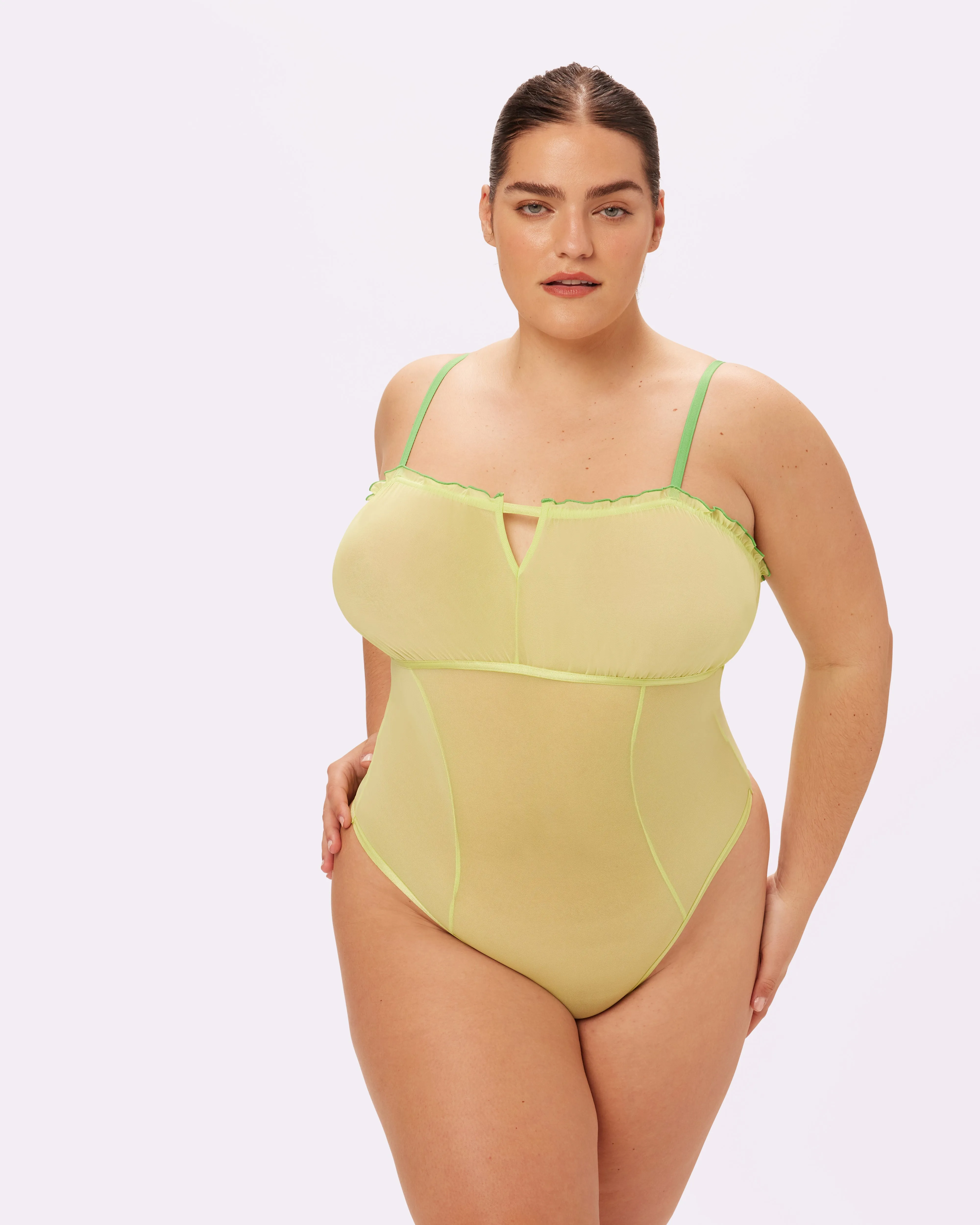 Sheer Pleasure Flutter Bodysuit | Silky Mesh | Archive (Limeade) sold by Parade product image thumbnail 2