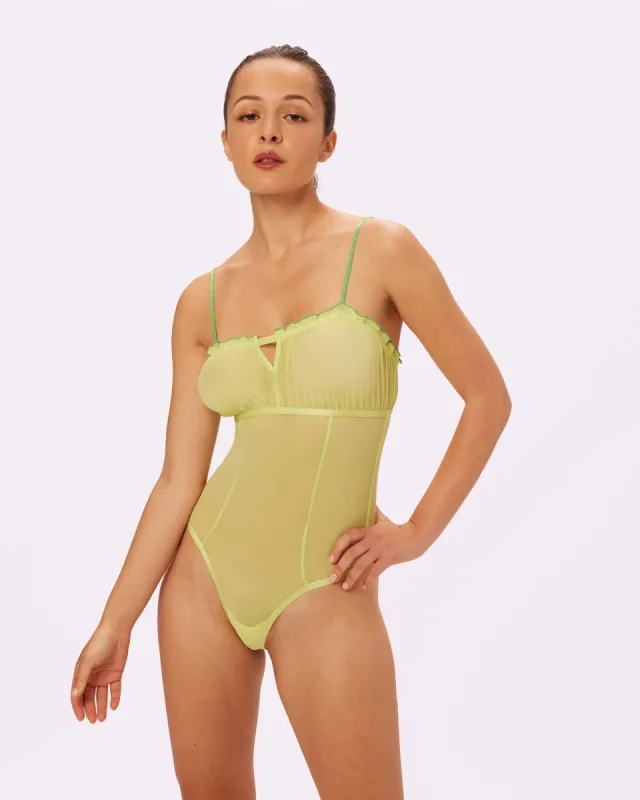 Sheer Pleasure Flutter Bodysuit | Silky Mesh | Archive (Limeade) sold by Parade