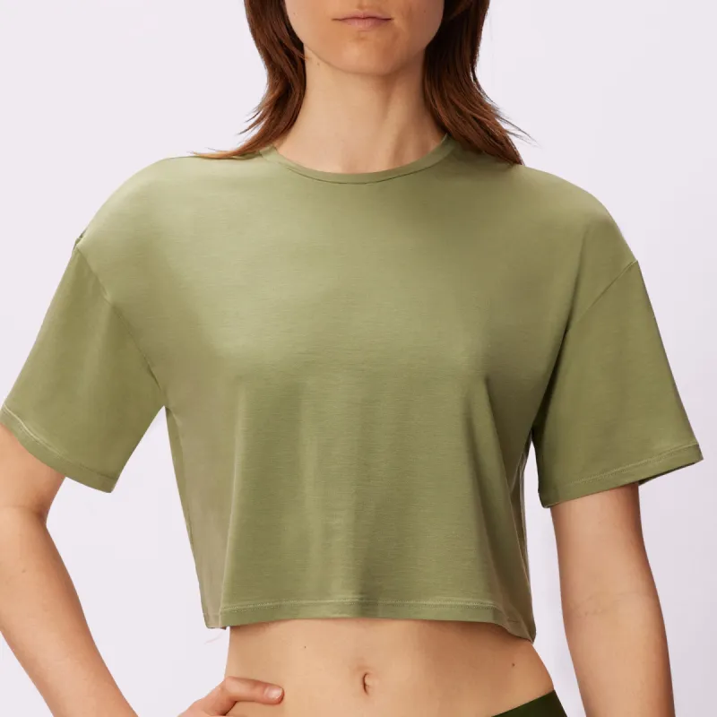 Breezy Crop Tee | New:Cotton | Archive (Olive) sold by Parade