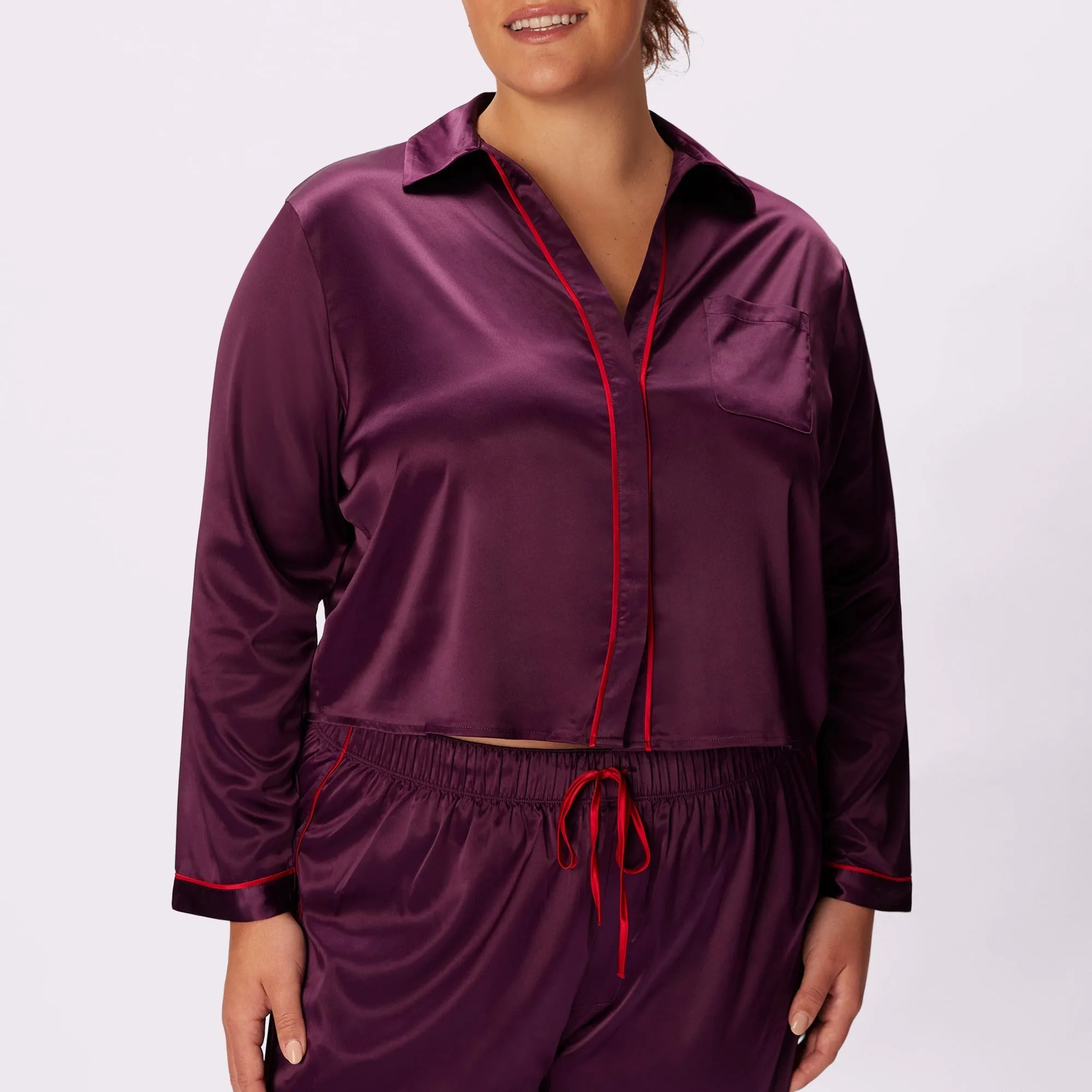 Dream Longsleeve Button Up | Luxe Satin | Archive (Bordeaux) sold by Parade