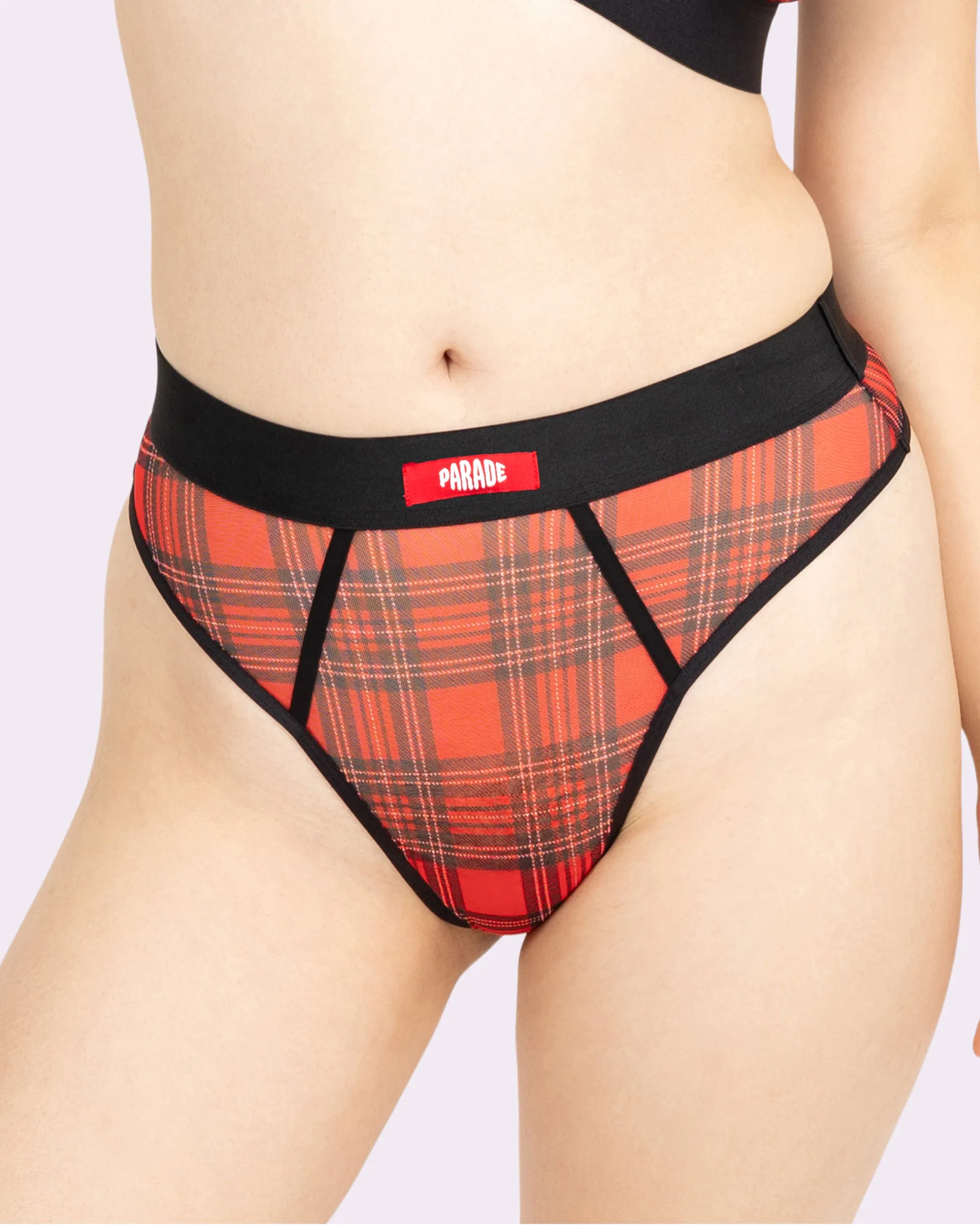 Silky Mesh Sheer High Cut Thong | Silky Mesh | Archive (Tartan Plaid) sold by Parade