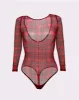 Silky Mesh Long Sleeve Bodysuit | Silky Mesh (Tartan Plaid) sold by Parade