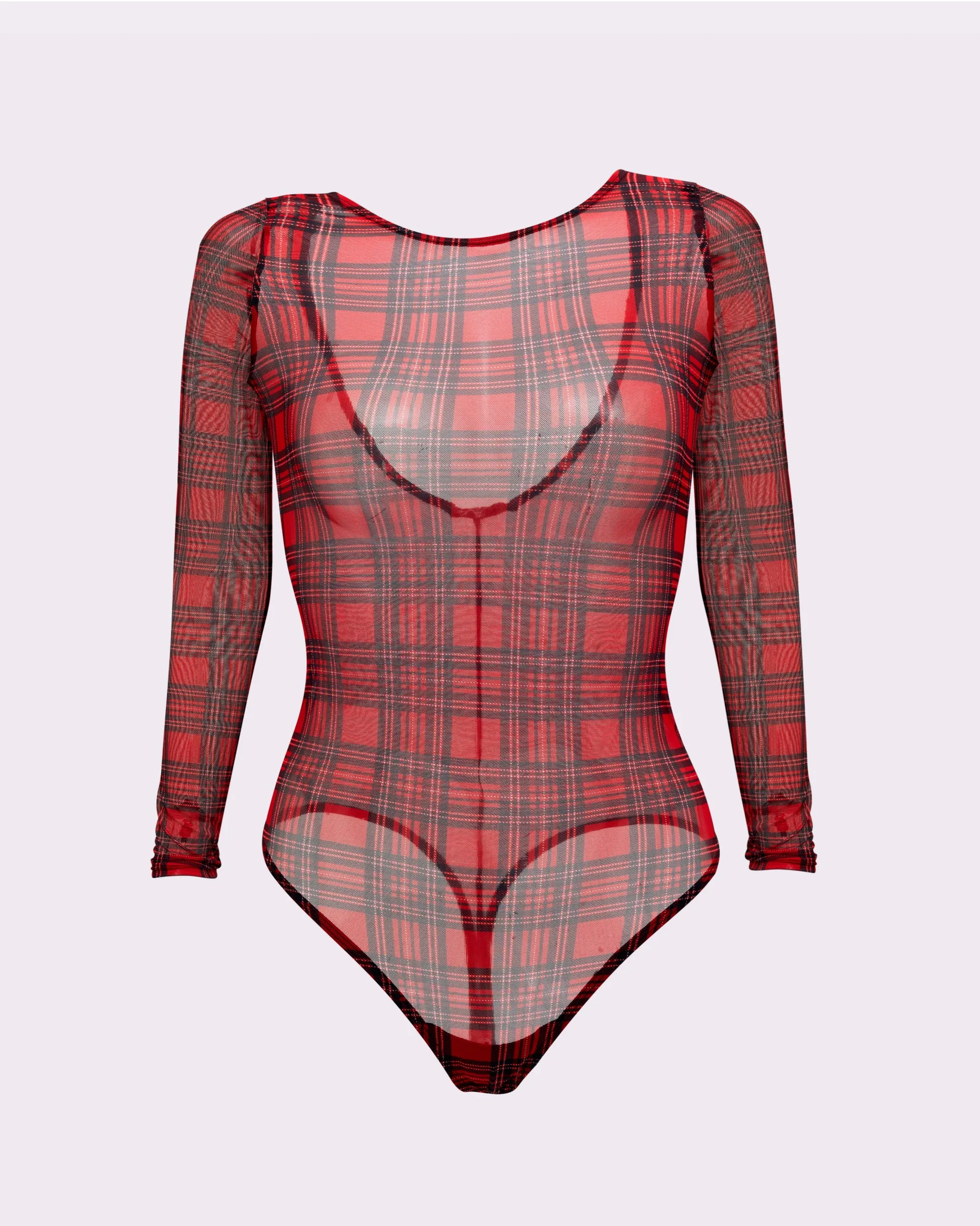 Silky Mesh Long Sleeve Bodysuit | Silky Mesh (Tartan Plaid) sold by Parade product image thumbnail 4