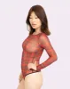 Silky Mesh Long Sleeve Bodysuit | Silky Mesh (Tartan Plaid) sold by Parade